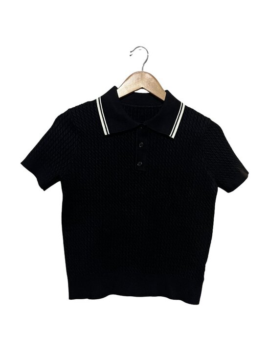 Commense Sweaters - Commense Cable Knit Polo Sweater Size XS Black NWT Short Sleeves
